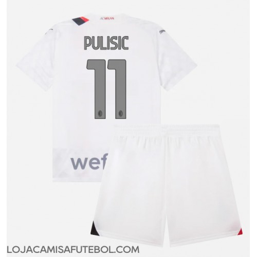 Camisa de Futebol AC Milan Christian Pulisic #11 Equipamento Secundário Infantil 2023-24 Manga Curta (+ Calças curtas)